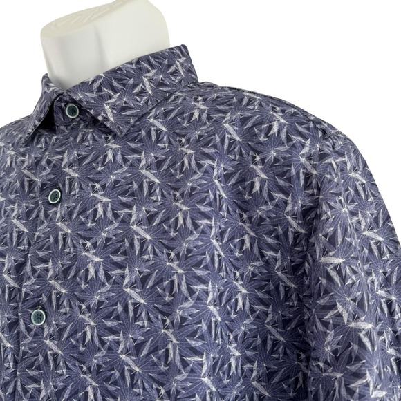 Robert Graham Shirt Mens XL Blue Classic Fit Linen Blend Long Sleeve Button Up - Picture 4 of 16